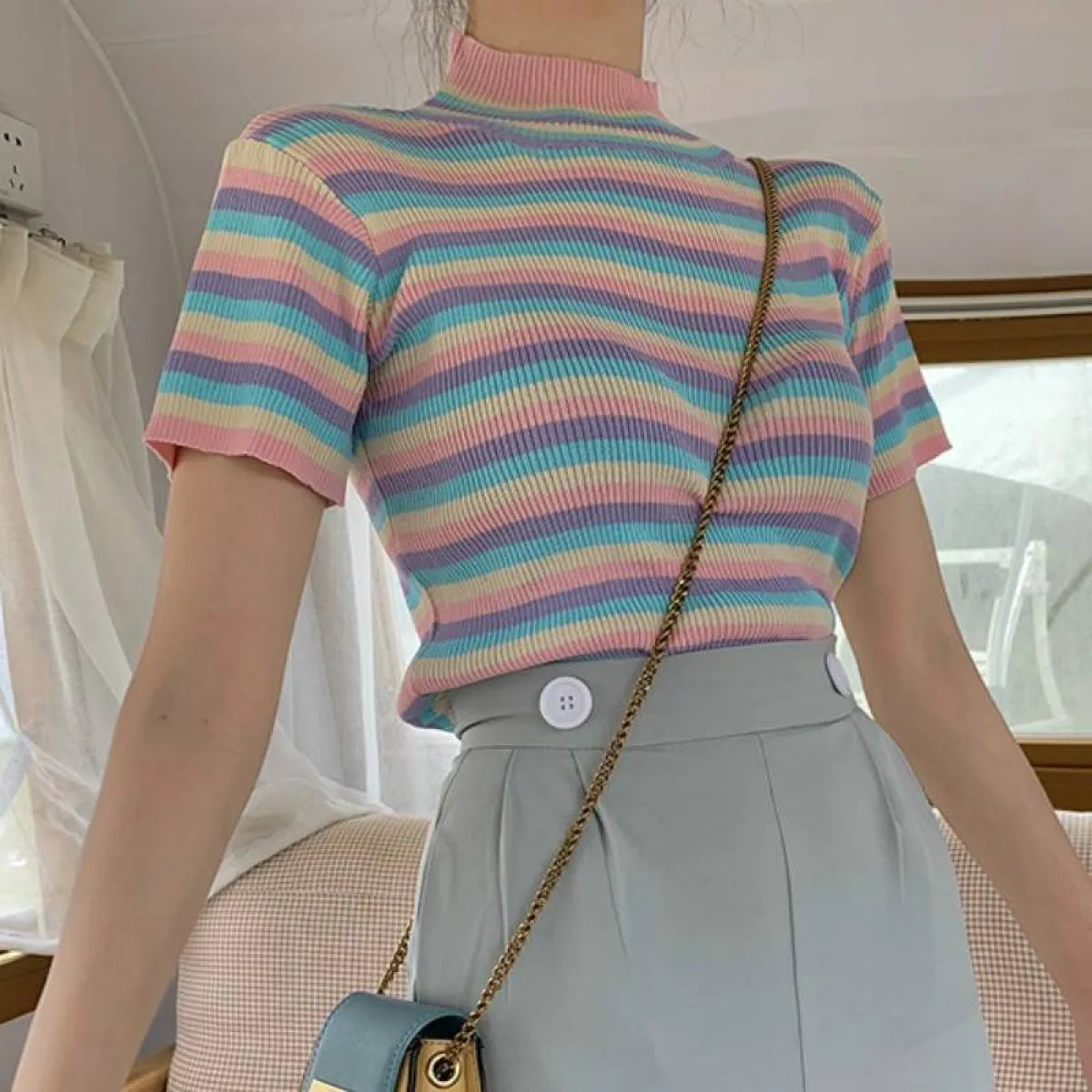 Colorful Striped Crop Top - -