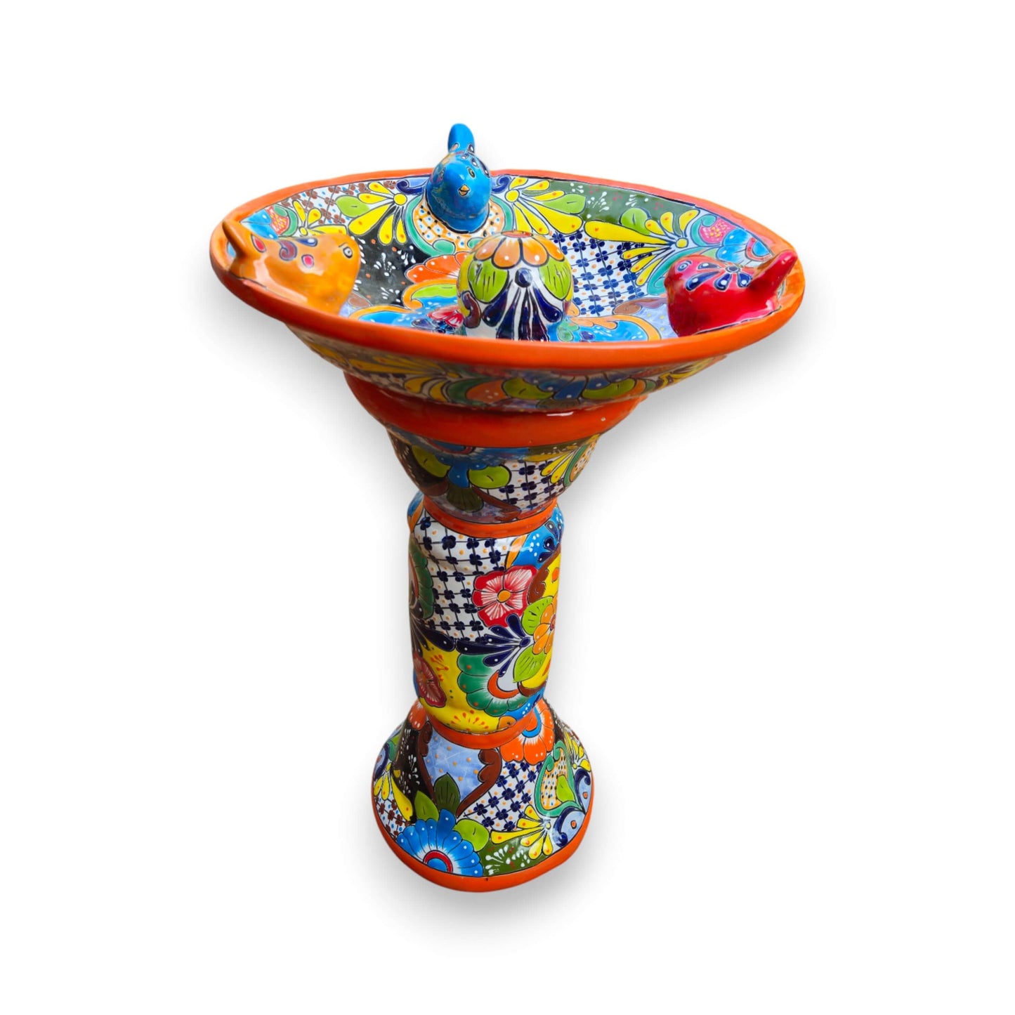 Talavera Bird Bath with Center Ball Colorful Mexican Garden Art - - Talavera Bird Bath