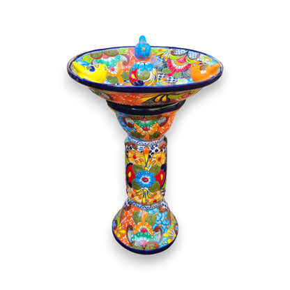 Talavera Bird Bath with Center Ball Colorful Mexican Garden Art - - Talavera Bird Bath