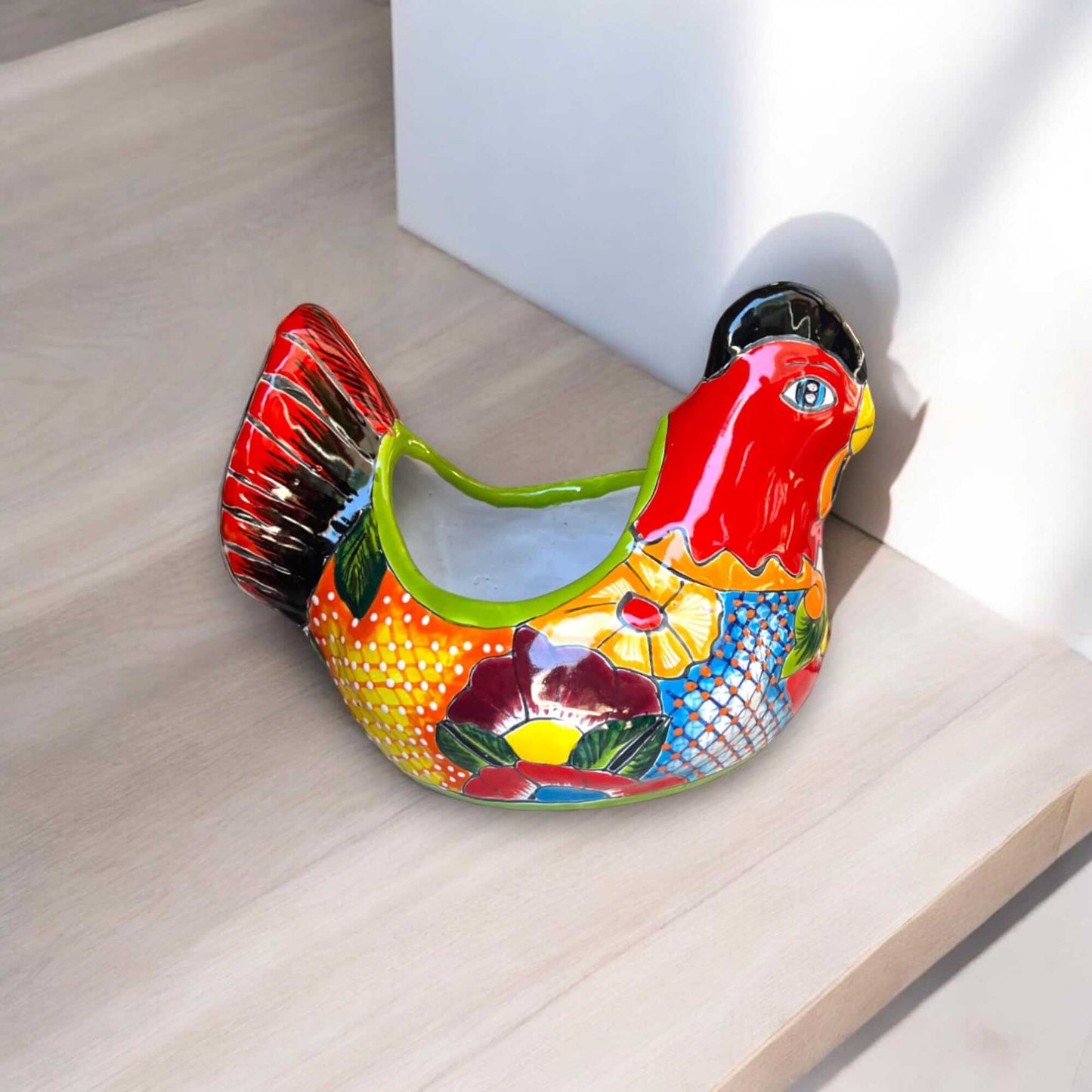 Colorful Talavera Chicken Planter Mexican Ceramic Art - - Talavera Planter