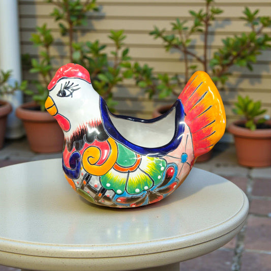Colorful Talavera Chicken Planter Mexican Ceramic Art - - Talavera Planter