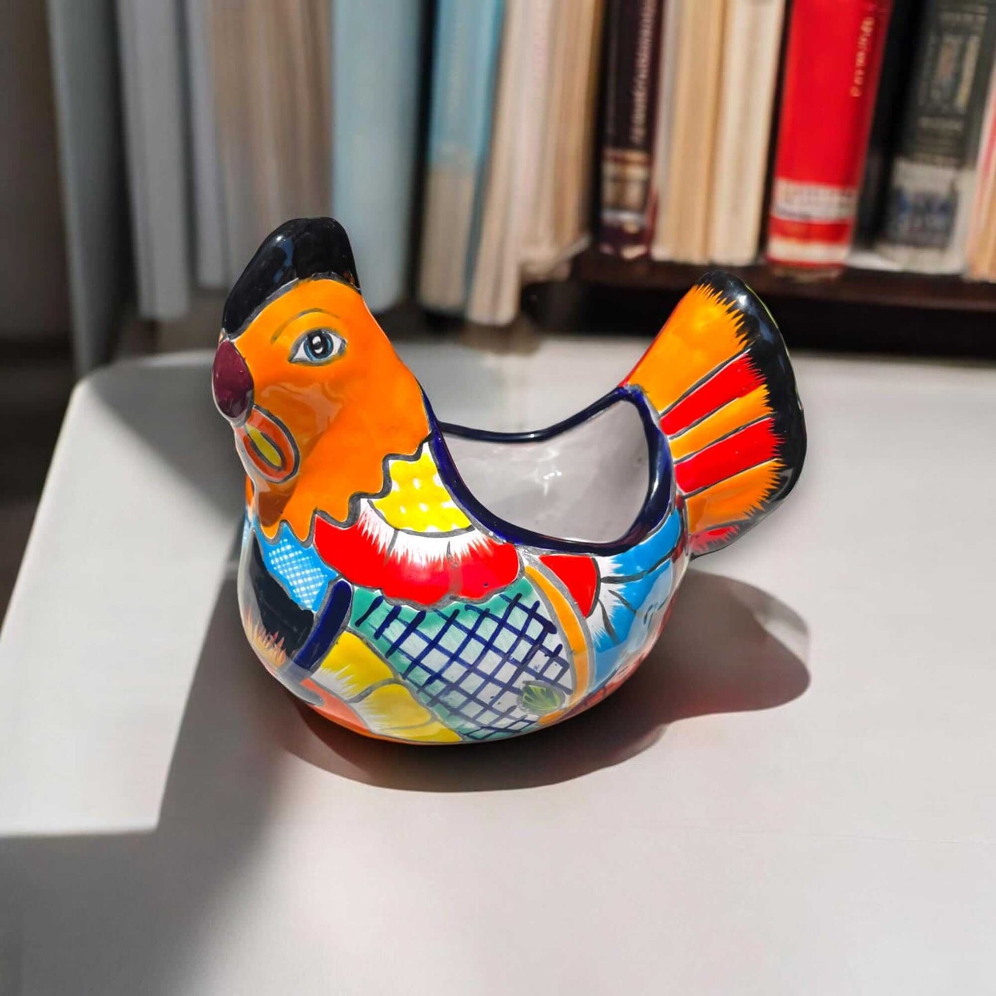 Colorful Talavera Chicken Planter Mexican Ceramic Art - - Talavera Planter