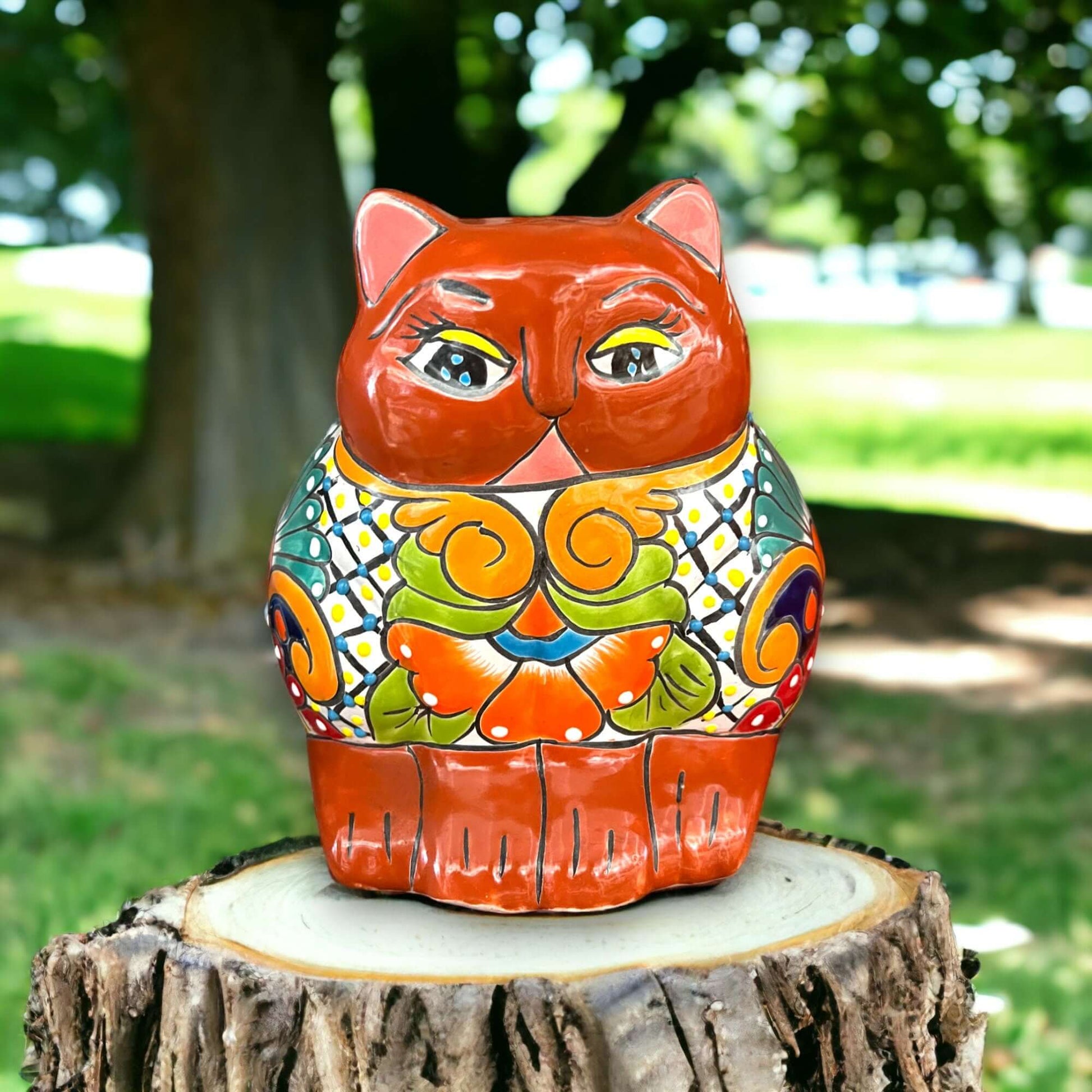 Colorful Ceramic Talavera Cat Planter Mexican Art - - Talavera Planter
