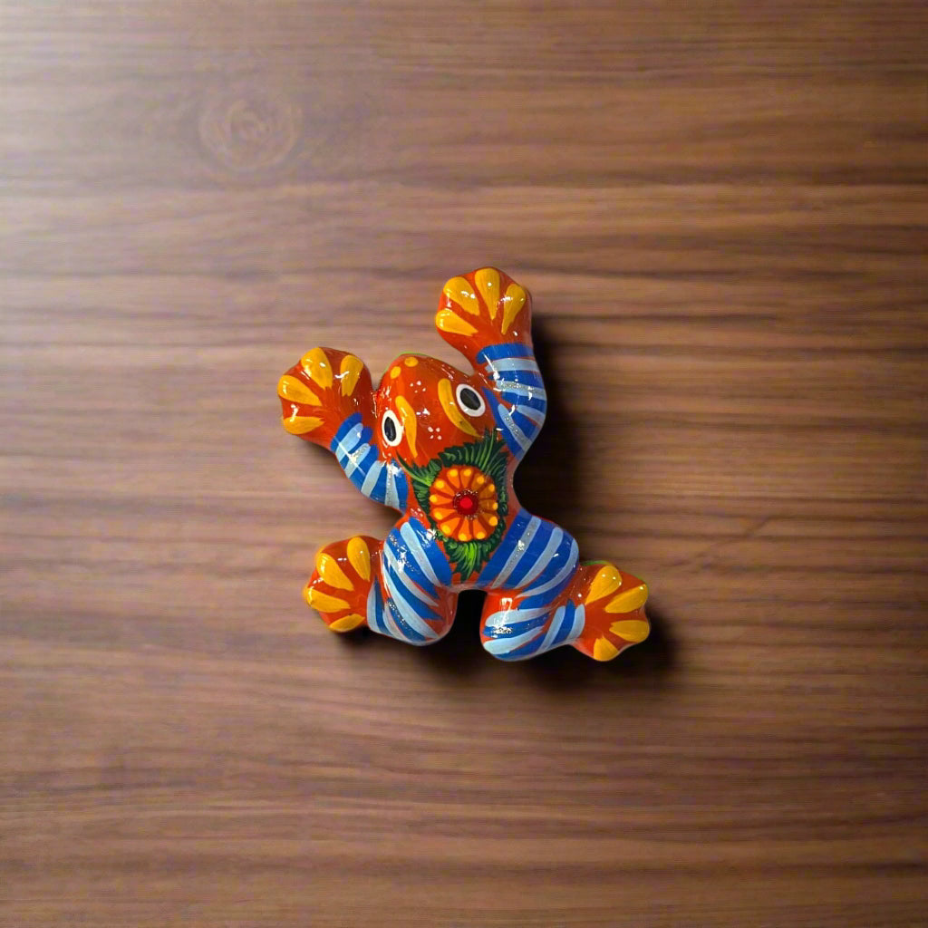 Colorful Talavera Frog Figurine Hand-Painted Mexican Wall Art - - Guerrero Wall Art