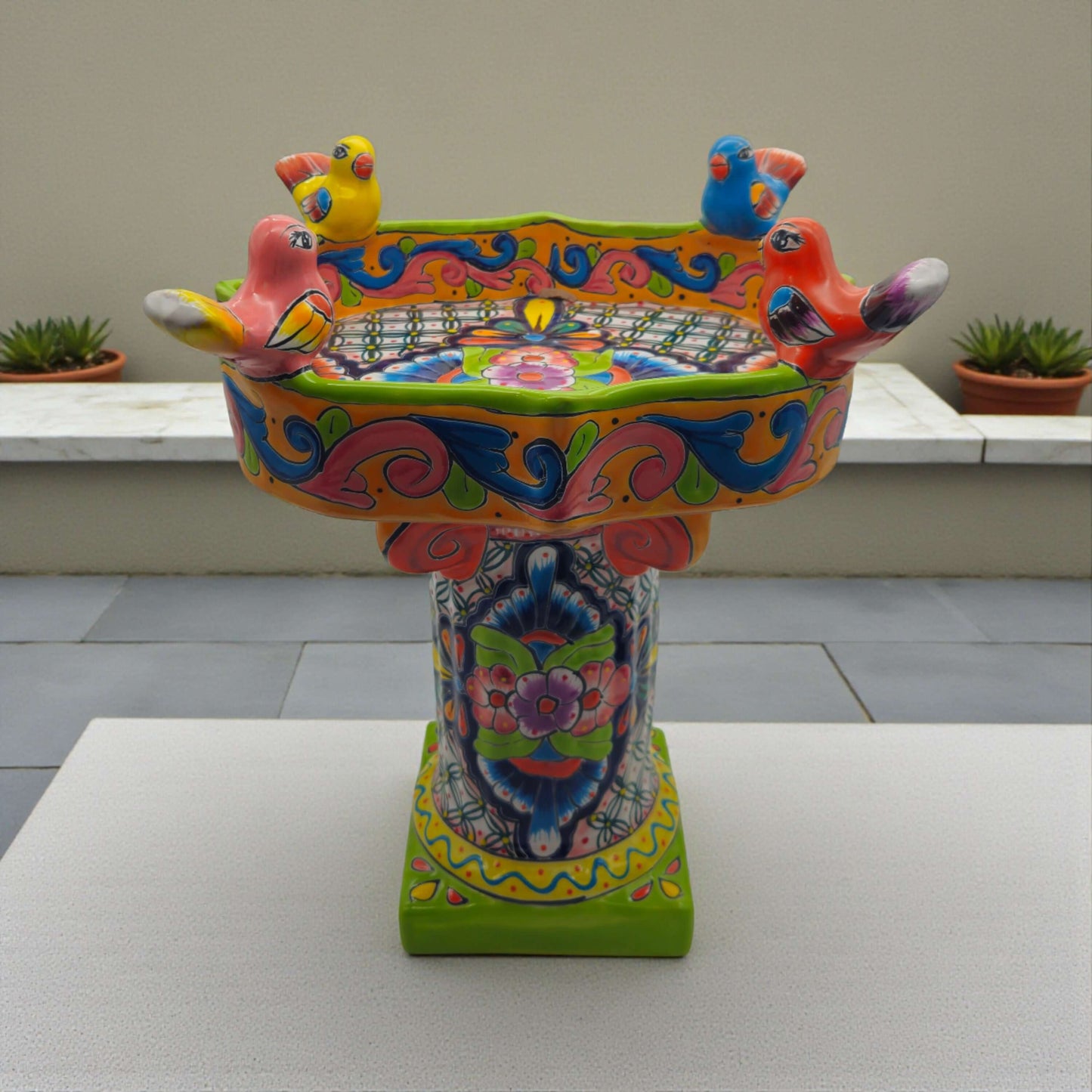 Colorful Talavera Bird Bath | Hand-Painted Ceramic Garden Art- The Talavera Hub- {{Product type}}