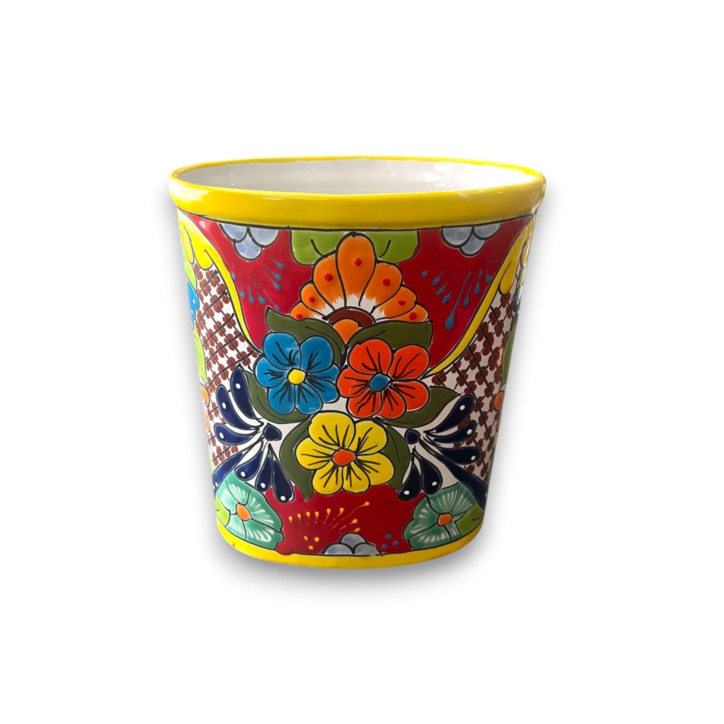 Colorful Talavera Trash Can Handmade Mexican Waste Bin - - wastebaskets