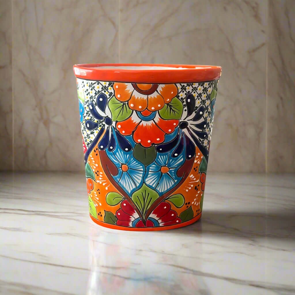 Colorful Talavera Trash Can Handmade Mexican Waste Bin - - wastebaskets