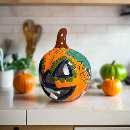Talavera Jack-O'-Lantern Colorful Mexican Pumpkin Decor - - Talavera Statue