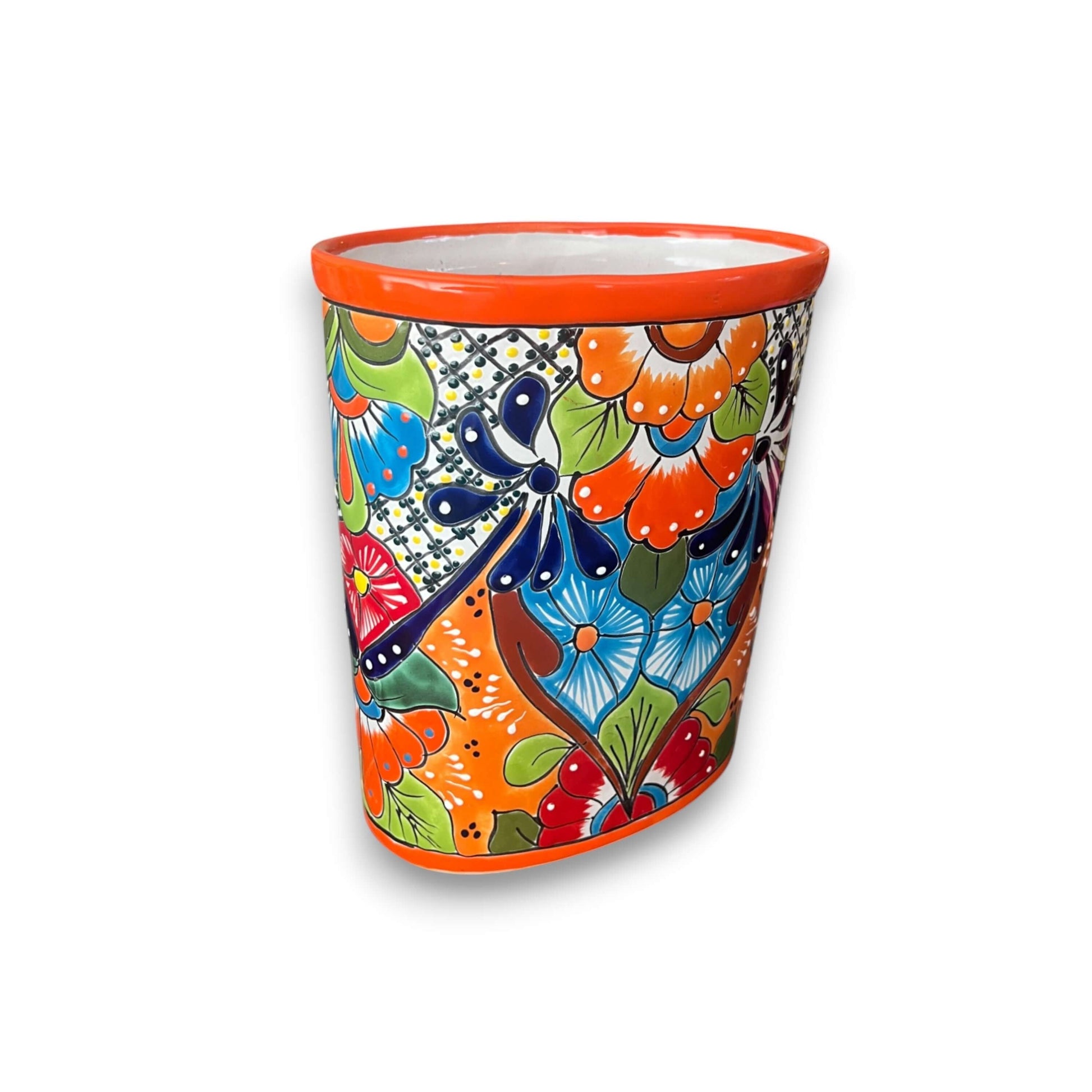 Colorful Talavera Trash Can Handmade Mexican Waste Bin - - wastebaskets