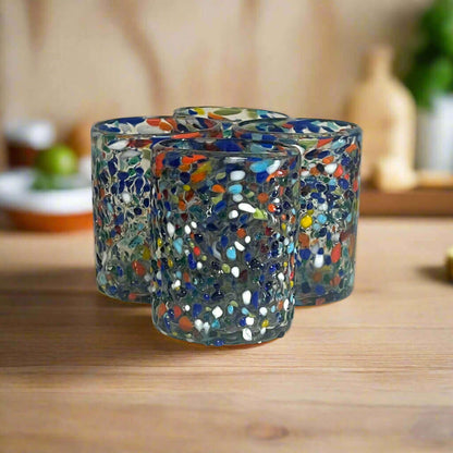 Confetti Pebbled Tumbler Hand-Blown Mexican Glassware - Set of 20 - Mexican Drinking Glass