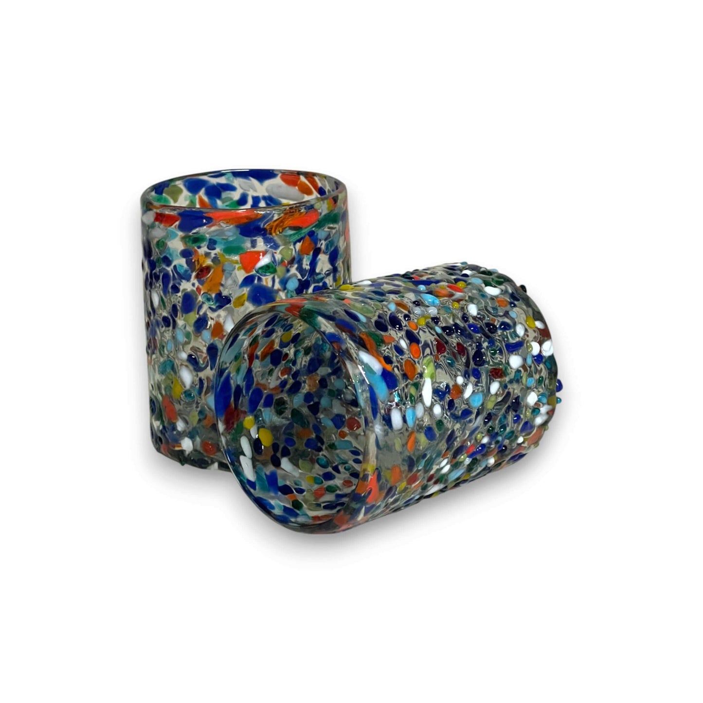 Confetti Pebbled Tumbler Hand-Blown Mexican Glassware - - Mexican Drinking Glass