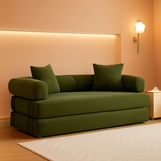 Green Convertible Folding Sofa Bed with Removable Backrest - Green - Sofa