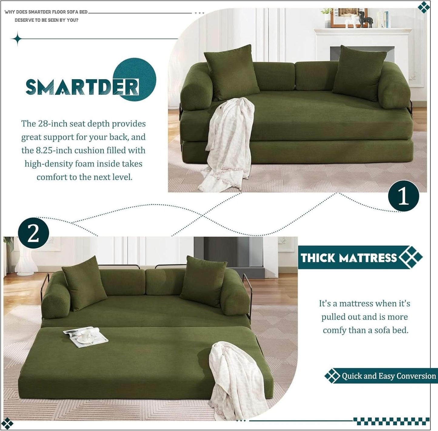 Convertible Folding Sofa Bed with Removable Backrest- ShipItFurniture- {{Product type}}