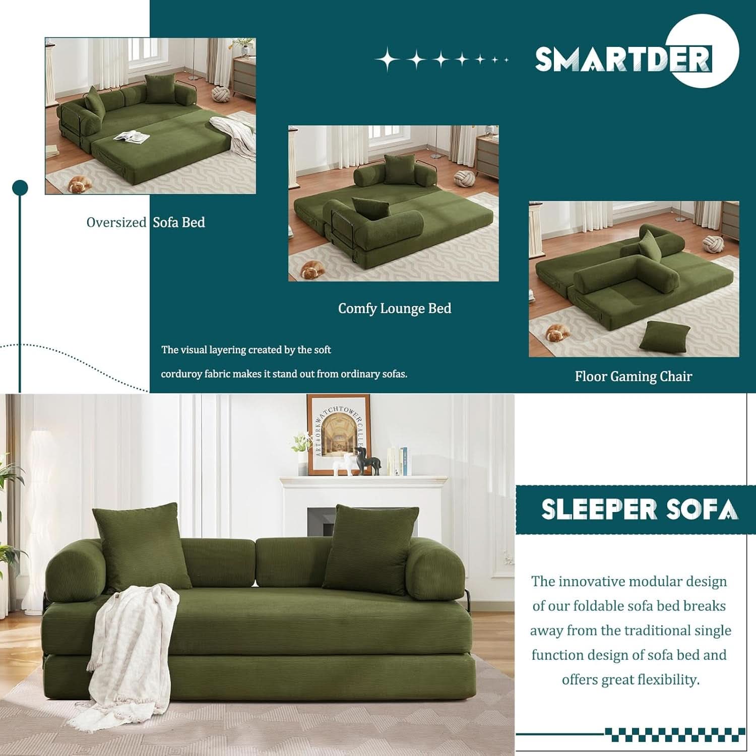 Convertible Folding Sofa Bed with Removable Backrest- ShipItFurniture- {{Product type}}