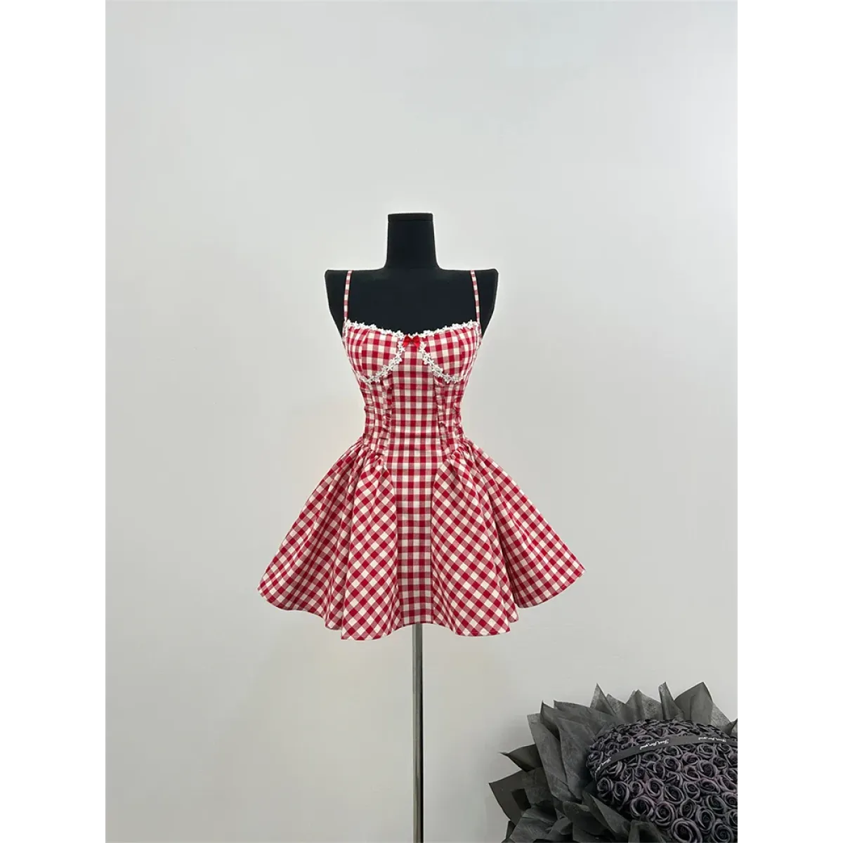 Coquette Plaid Mini Dress – Balletcore Gyaru Party Dress - Red - Crop Tops