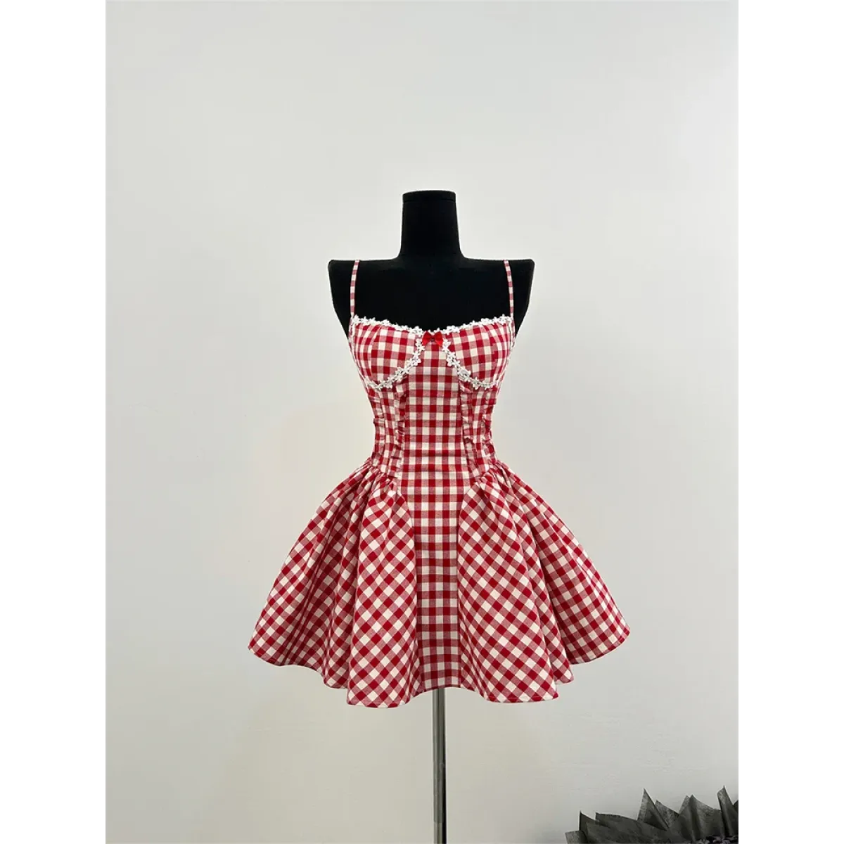 Coquette Plaid Mini Dress – Balletcore Gyaru Party Dress - - Crop Tops