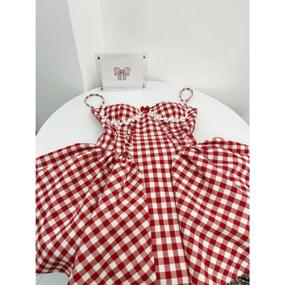 Coquette Plaid Mini Dress – Balletcore Gyaru Party Dress - - Crop Tops
