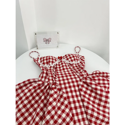 Coquette Plaid Mini Dress – Balletcore Gyaru Party Dress - - Crop Tops
