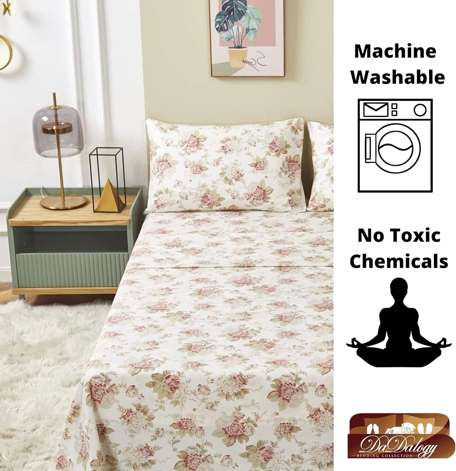 DaDa Bedding Hint of Mint Floral Cotton Flat Sheet Set - - Sheet Sets