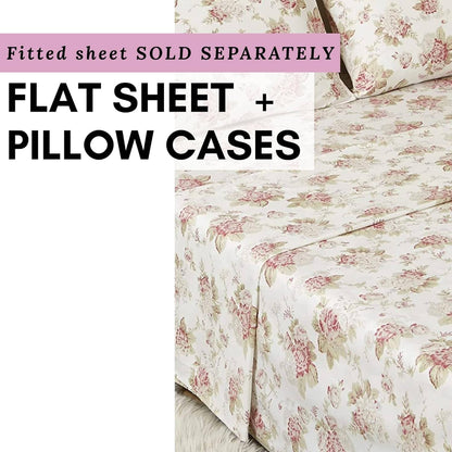 DaDa Bedding Hint of Mint Floral Cotton Flat Sheet Set - - Sheet Sets