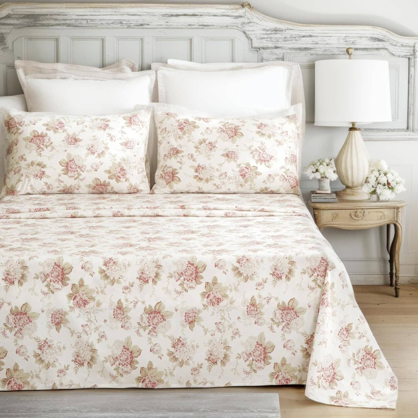 DaDa Bedding Hint of Mint Floral Cotton Flat Sheet Set - - Sheet Sets