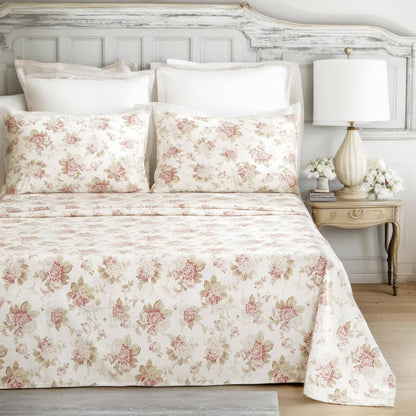 DaDa Bedding Hint of Mint Floral Cotton Flat Sheet Set - - Sheet Sets