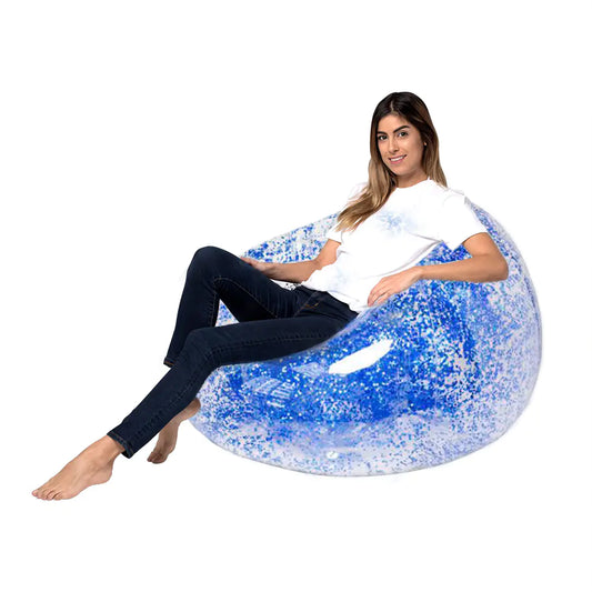 Inflatable Transparent Sequin Lounge Chair - Blue - chair