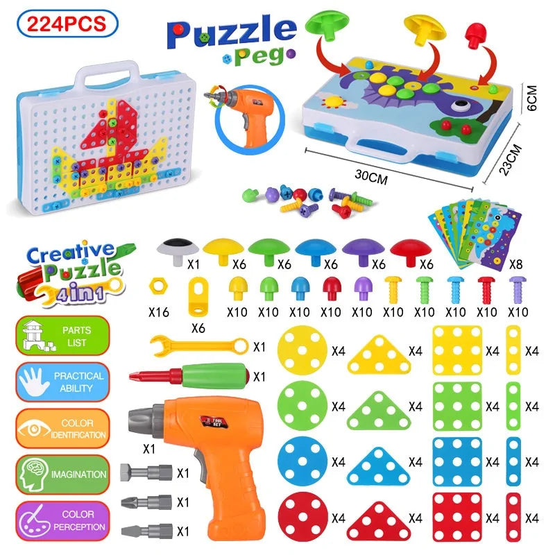 3D Mosaic Puzzle Building Set with Tools - 224PCS Without Box 224 Pieces - toy