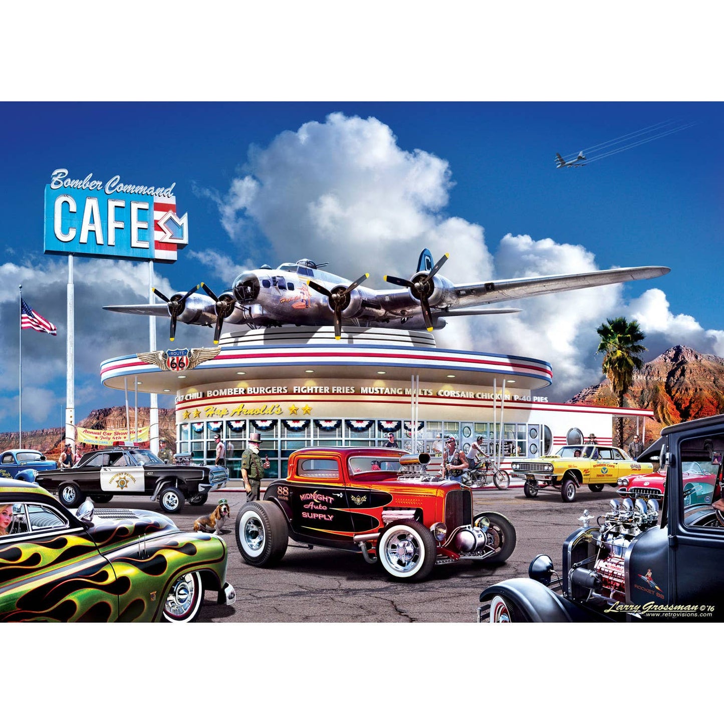 Cruisin' Route 66 Bomber Command Cafe 1000 Piece Puzzle | Masterpieces - - Jigsaw Puzzles