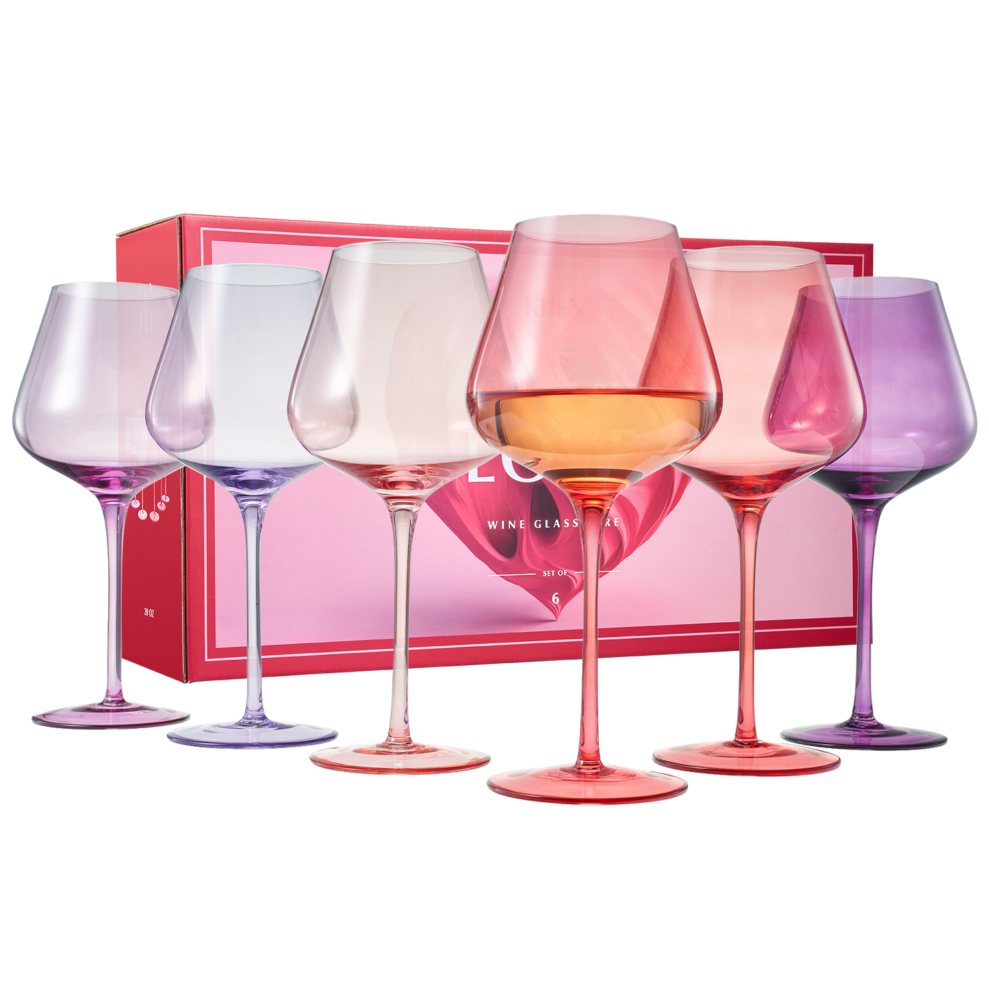 Love Stemmed Wine Glassware, Set of 6 - Colors of Love - Stemmed