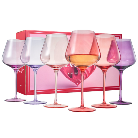 Love Stemmed Wine Glassware Set of 6 - Colors of Love - Stemmed