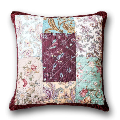 DaDa Bedding Patchwork Burgundy Red Velvet Floral Euro Pillow Cover, 26" x 26" (JHW-868) - - Throw Pillow Covers