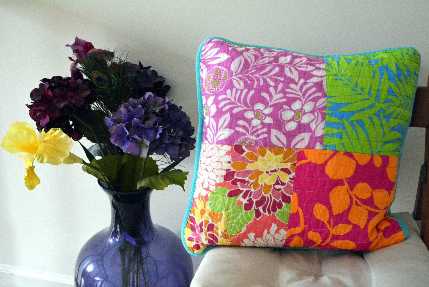 Tache 2 Piece Cotton Colorful Flower Power Party Patchwork Cushion Cover (FloralPatchwork-CC) - - Cushion Cover