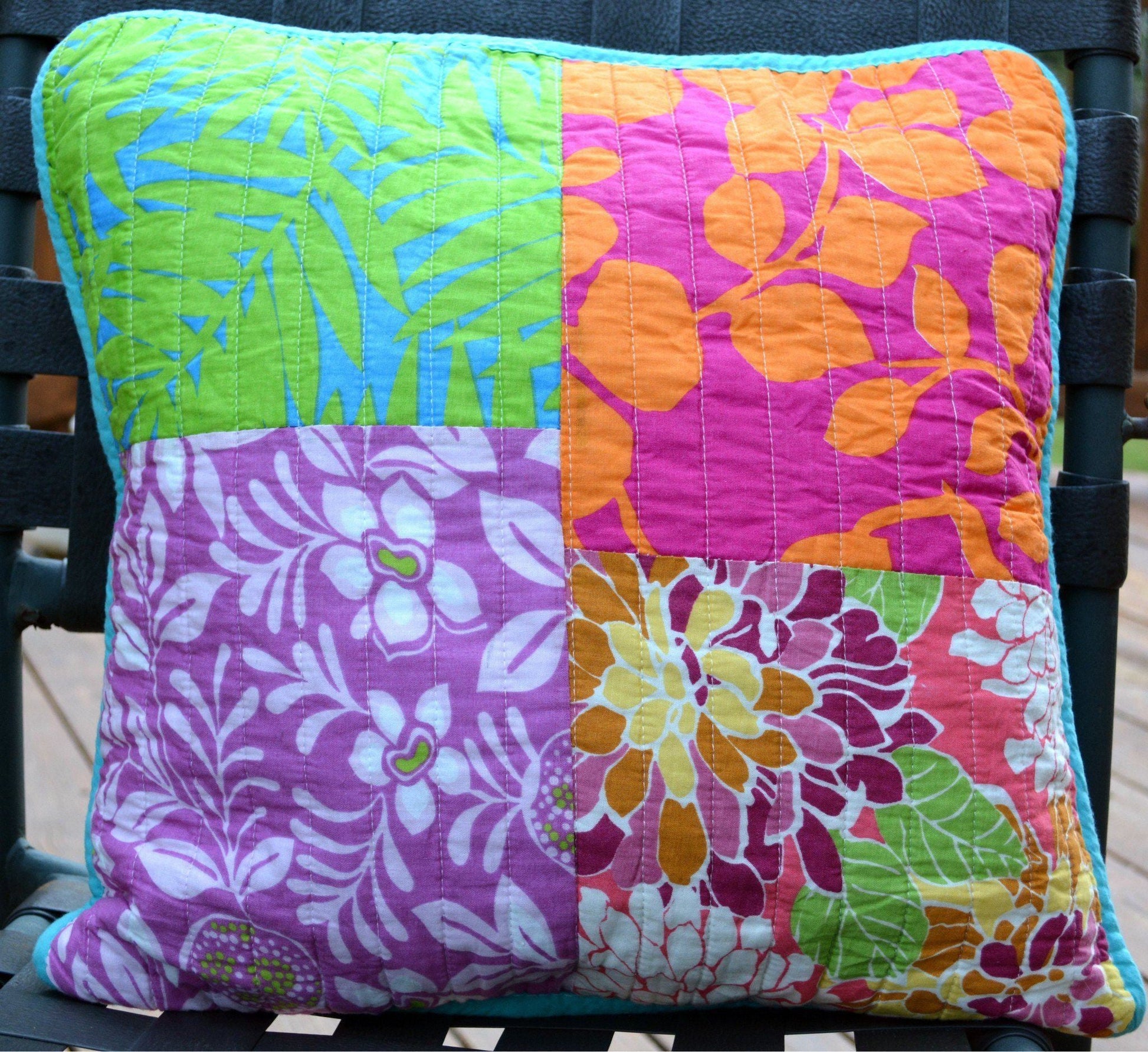 Tache 2 Piece Cotton Colorful Flower Power Party Patchwork Cushion Cover (FloralPatchwork-CC) - - Cushion Cover