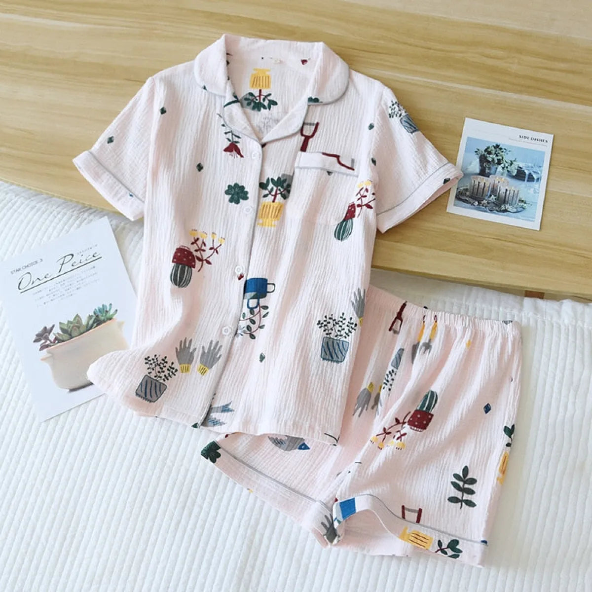 Cute Short Sleeve Home Pajamas - Pink -