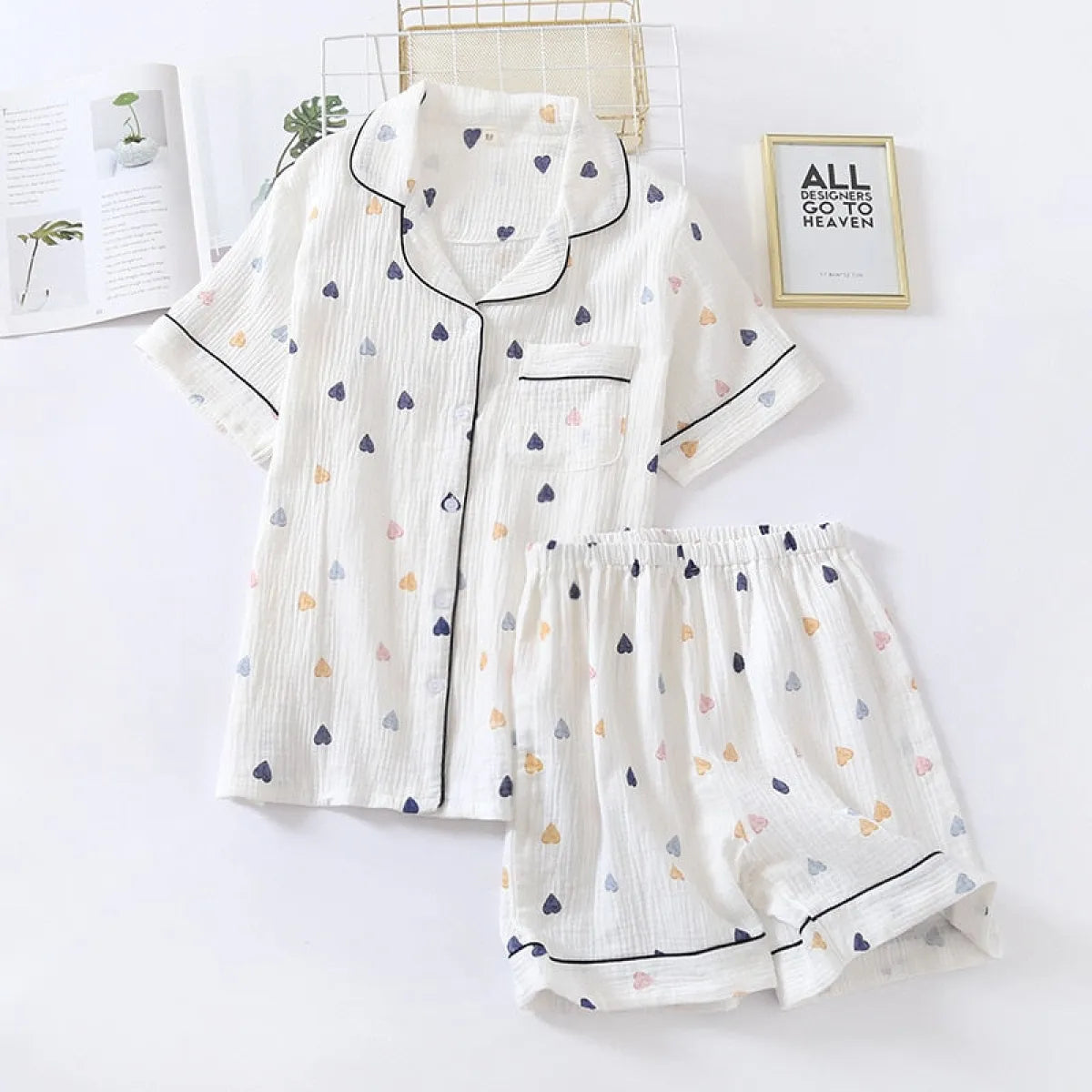 Cute Short Sleeve Home Pajamas - White -