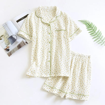 Cute Short Sleeve Home Pajamas - Beige -