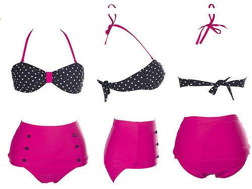 Cutest Retro Swimsuit Swimwear Vintage High Waist Swimsuit For Women Halter 2 Piece Bathing Suit Ruffle Bikini Set Tummy Control Vintage Pin Up High Waist Bikini Set For Women Swimming Bathing Suit S/M/L/XL - - STBK234GFD