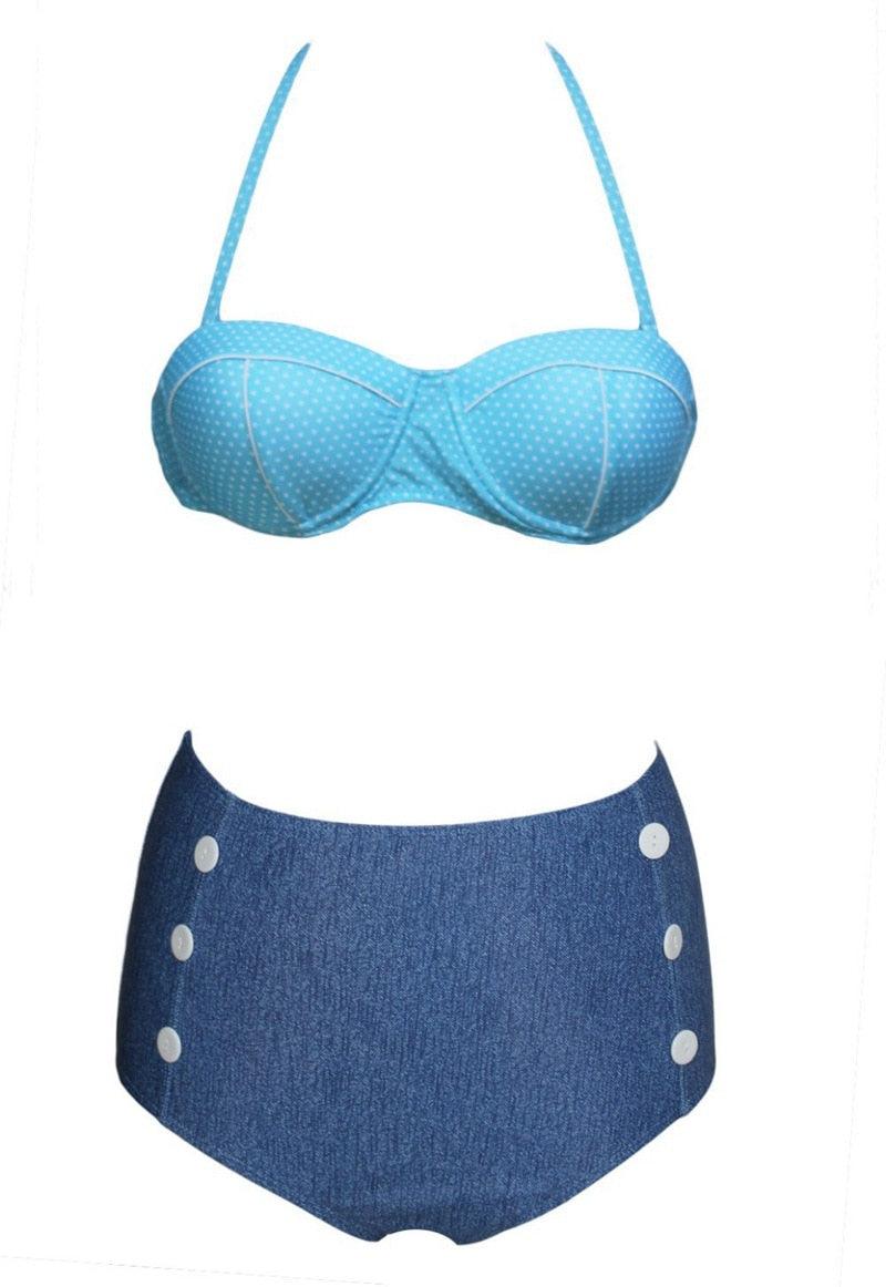 Cutest Retro Swimsuit Swimwear Vintage High Waist Swimsuit For Women Halter 2 Piece Bathing Suit Ruffle Bikini Set Tummy Control Vintage Pin Up High Waist Bikini Set For Women Swimming Bathing Suit S/M/L/XL - - STBK234GFD