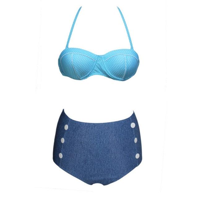 Cutest Retro Swimsuit Swimwear Vintage High Waist Swimsuit For Women Halter 2 Piece Bathing Suit Ruffle Bikini Set Tummy Control Vintage Pin Up High Waist Bikini Set For Women Swimming Bathing Suit S/M/L/XL - - STBK234GFD
