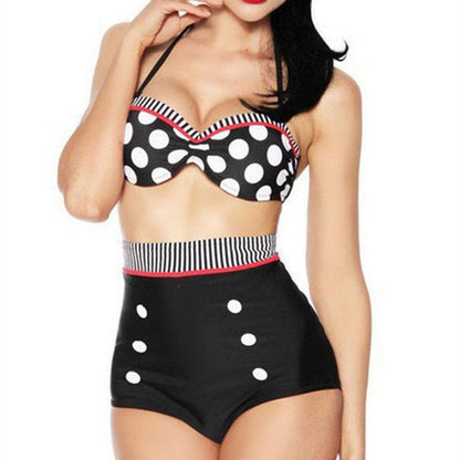 Cutest Retro Swimsuit Swimwear Vintage High Waist Swimsuit For Women Halter 2 Piece Bathing Suit Ruffle Bikini Set Tummy Control Vintage Pin Up High Waist Bikini Set For Women Swimming Bathing Suit S/M/L/XL - - STBK234GFD
