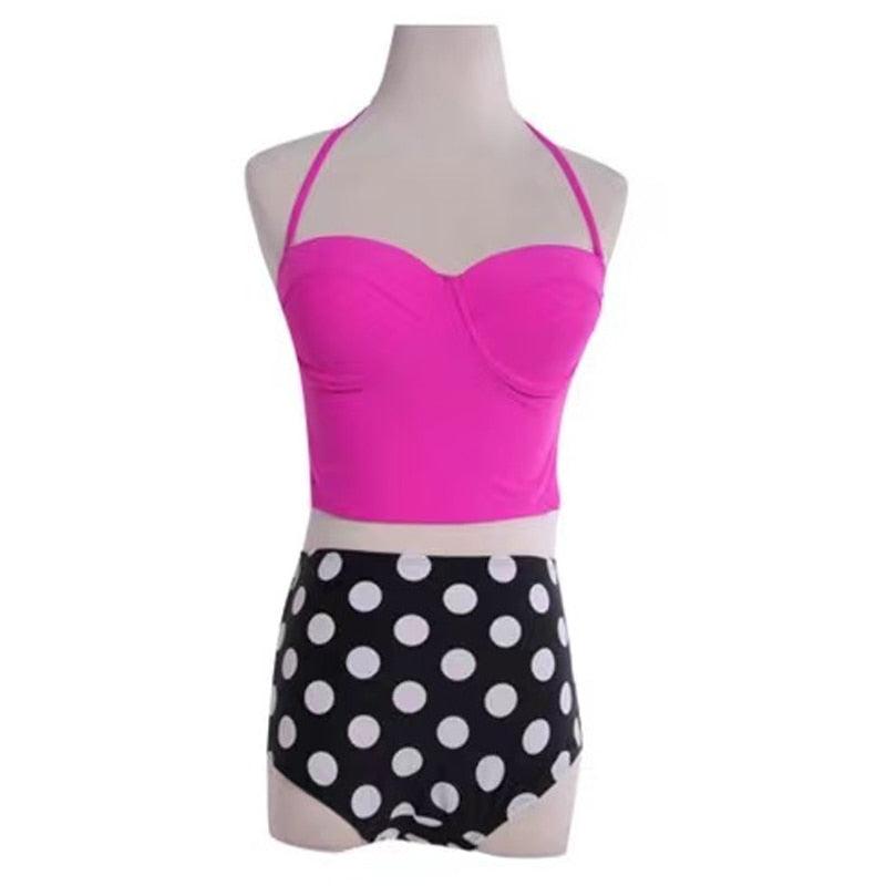 Cutest Retro Swimsuit Swimwear Vintage High Waist Swimsuit For Women Halter 2 Piece Bathing Suit Ruffle Bikini Set Tummy Control Vintage Pin Up High Waist Bikini Set For Women Swimming Bathing Suit S/M/L/XL - - STBK234GFD