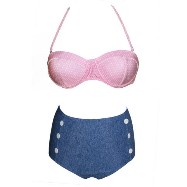 Cutest Retro Swimsuit Swimwear Vintage High Waist Swimsuit For Women Halter 2 Piece Bathing Suit Ruffle Bikini Set Tummy Control Vintage Pin Up High Waist Bikini Set For Women Swimming Bathing Suit S/M/L/XL - - STBK234GFD