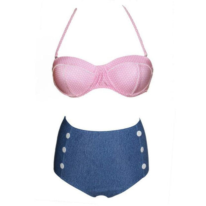 Cutest Retro Swimsuit Swimwear Vintage High Waist Swimsuit For Women Halter 2 Piece Bathing Suit Ruffle Bikini Set Tummy Control Vintage Pin Up High Waist Bikini Set For Women Swimming Bathing Suit S/M/L/XL - - STBK234GFD