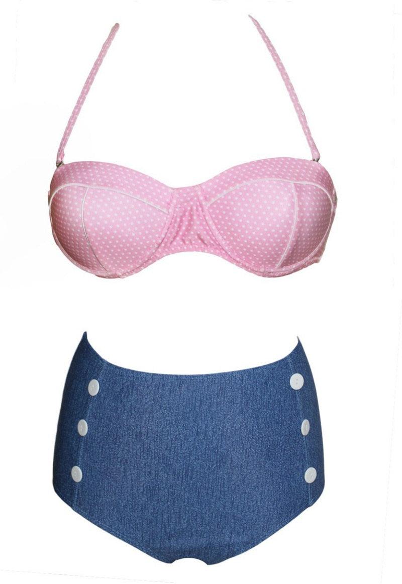 Cutest Retro Swimsuit Swimwear Vintage High Waist Swimsuit For Women Halter 2 Piece Bathing Suit Ruffle Bikini Set Tummy Control Vintage Pin Up High Waist Bikini Set For Women Swimming Bathing Suit S/M/L/XL - - STBK234GFD