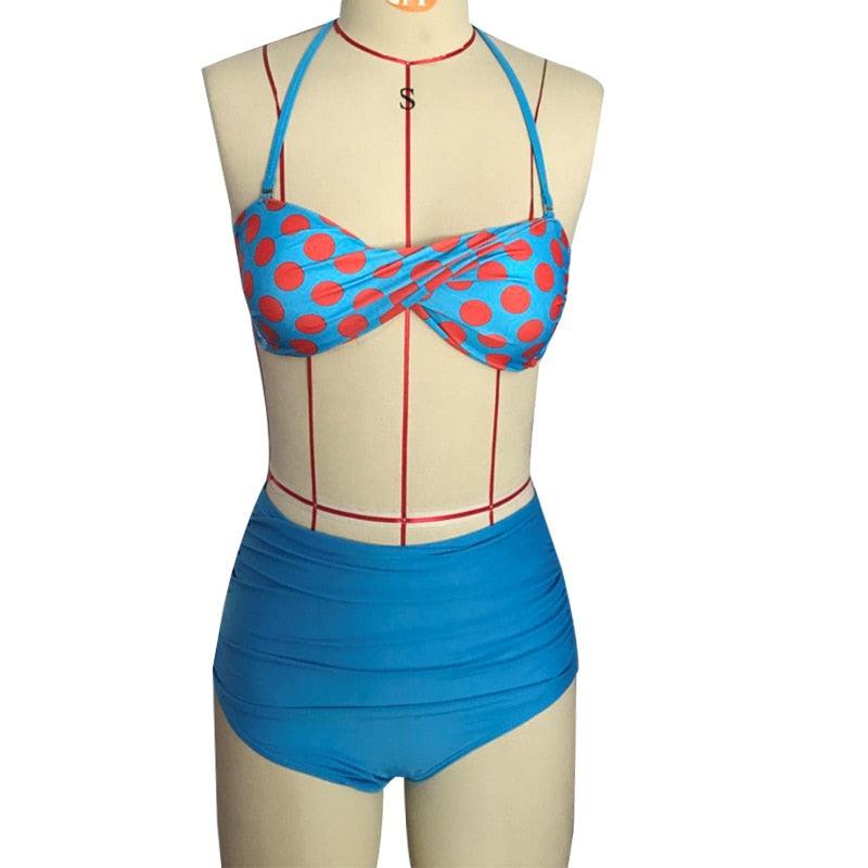 Cutest Retro Swimsuit Swimwear Vintage High Waist Swimsuit For Women Halter 2 Piece Bathing Suit Ruffle Bikini Set Tummy Control Vintage Pin Up High Waist Bikini Set For Women Swimming Bathing Suit S/M/L/XL - - STBK234GFD
