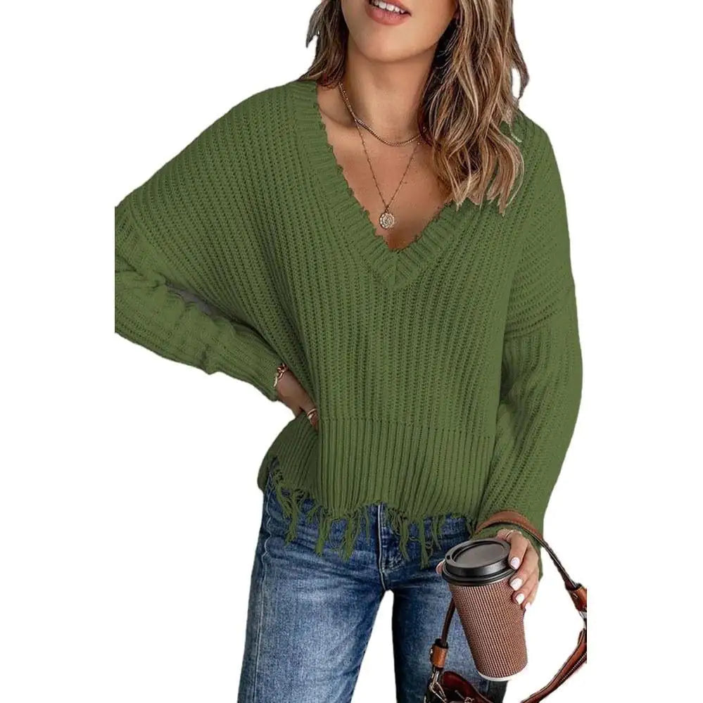 New Women's Cotton Knitted Sweater with Tassels
