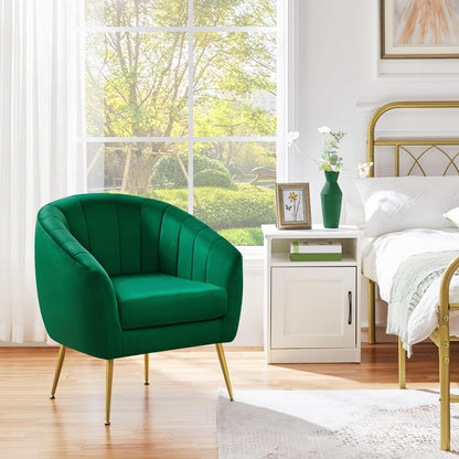 Yaheetech Green Tufted Modern Barrel Accent Chair with Gold Metal Legs - - chair