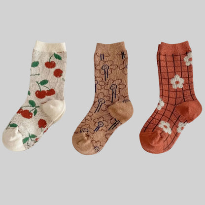 Cherry Flower Double Woven Cotton Socks