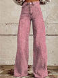 Colored Striped High-Waisted Wide Leg Jeans - Pink - jeans
